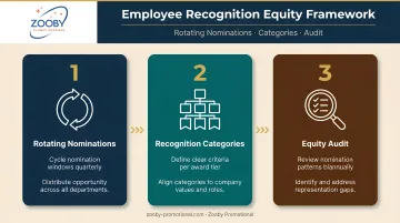 Three-step employee recognition equity framework rotating nominations categories audit