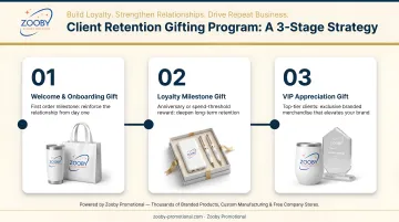 Three-stage tiered customer retention gifting program timeline infographic