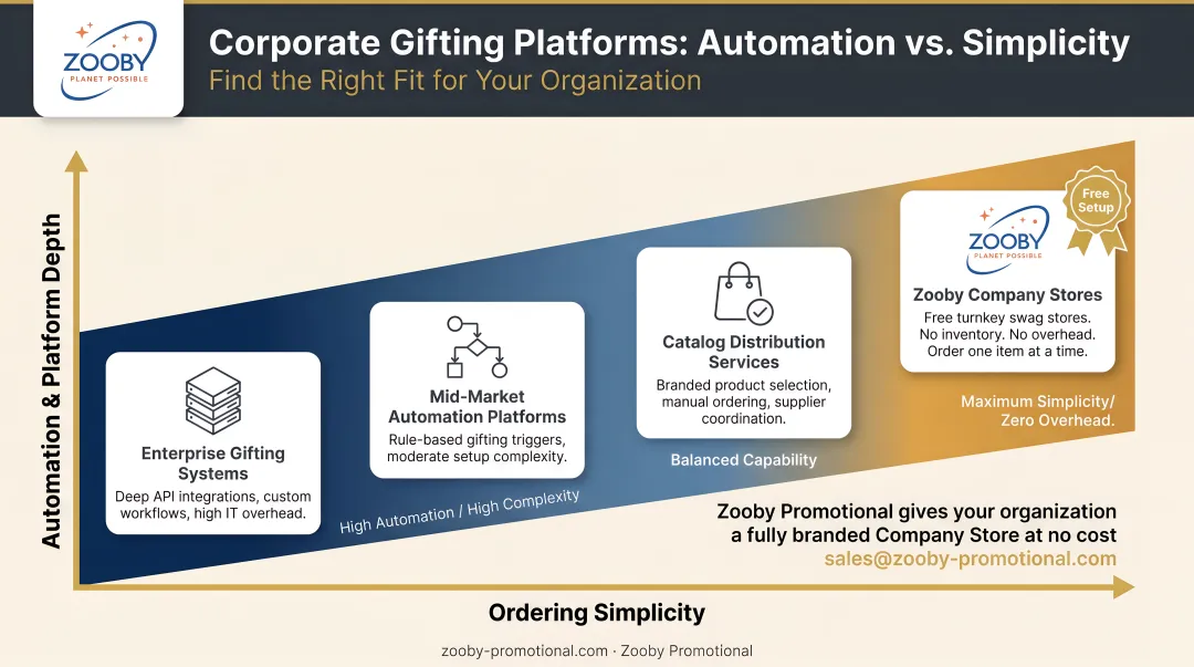 Corporate gifting platform comparison chart automation versus simplicity trade-off