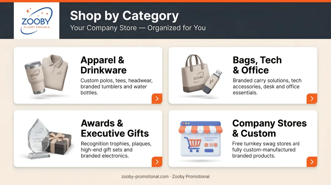 Four use-case product categories for company store navigation and organization
